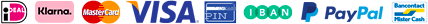 iDEAL, Klarna, Mastercard, VISA, PIN, IBAN, PayPal, Bancontact